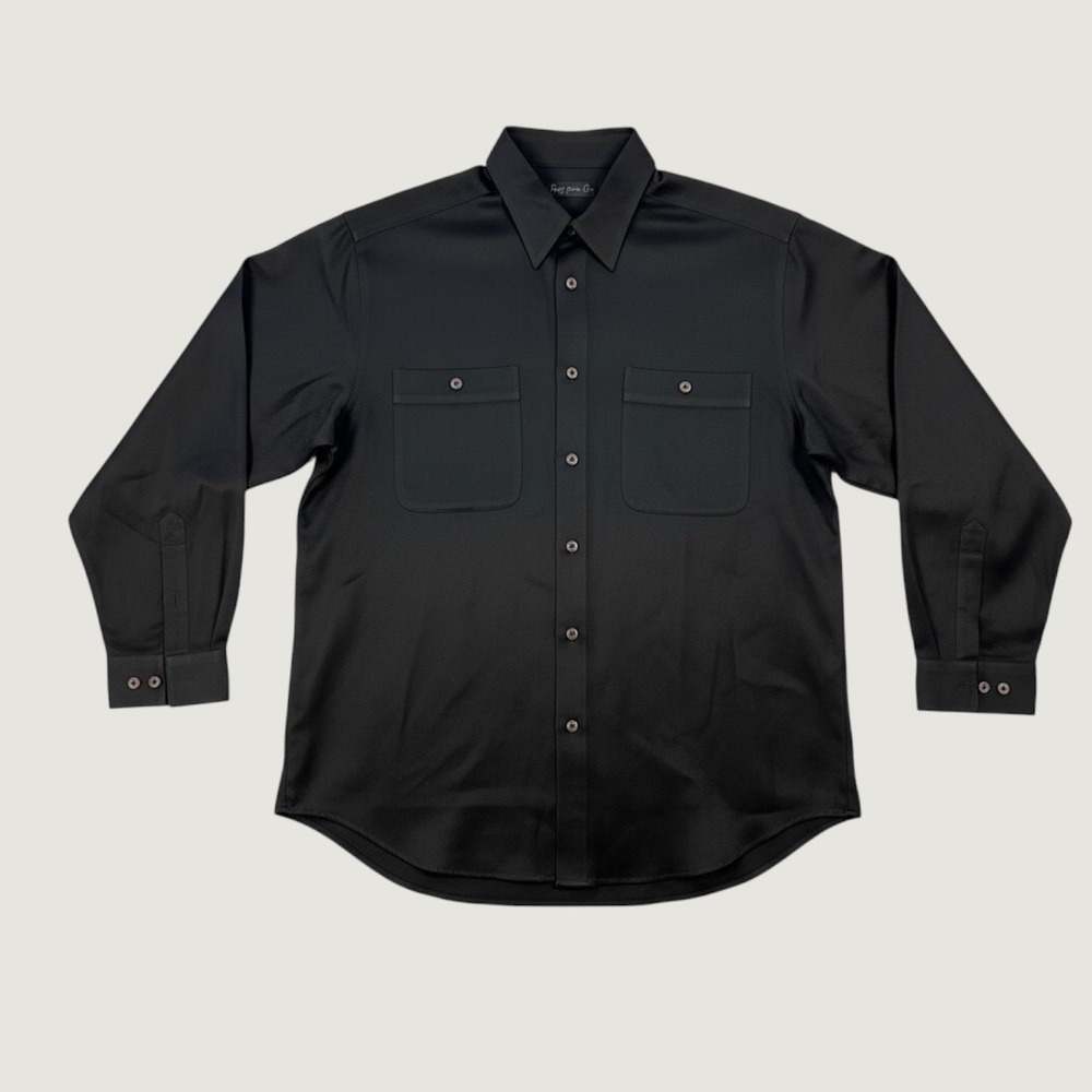 Cypress Grove Mens Large Black 100% Silk Button Down Shirt Long Sleeve Pockets